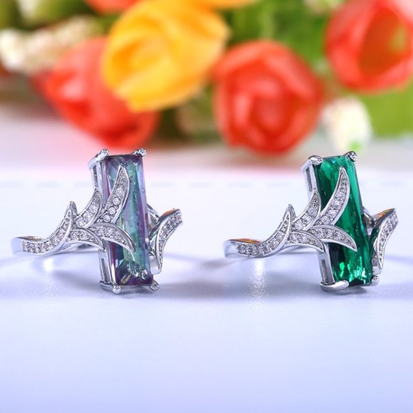 Dainty Pure Green Gemstone Leaf Colorful Zircon Rings for Women, INDN8227 - Picture 5 of 6